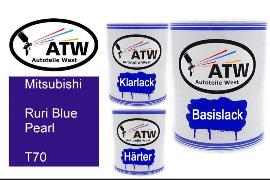 Mitsubishi, Ruri Blue Pearl, T70: 1L Lackdose + 1L Klarlack + 500ml Härter - Set, von ATW Autoteile West.